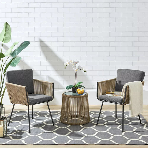Virasat Outdoor Patio Seating Set 2 Chairs and 1 Table Set (GREY+BROWN) Braided & Rope-VIRASAT FURNITURE & FURNISHING