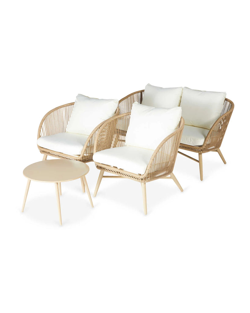 Virasat Outdoor Garden Balcony Sofa Set 2 Seater, 2 Single Seater and 1 Center Table Set (White + Tan)-VIRASAT FURNITURE & FURNISHING