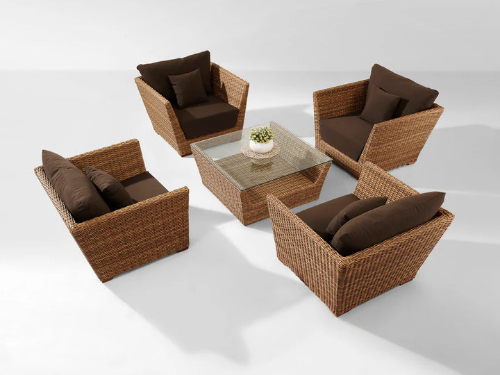 Virasat Reflin Outdoor Garden Balcony Sofa Set 2 Seater , 2 Single Seater and 1 Center Table With 1 Side Table Set (Brown + Beige)