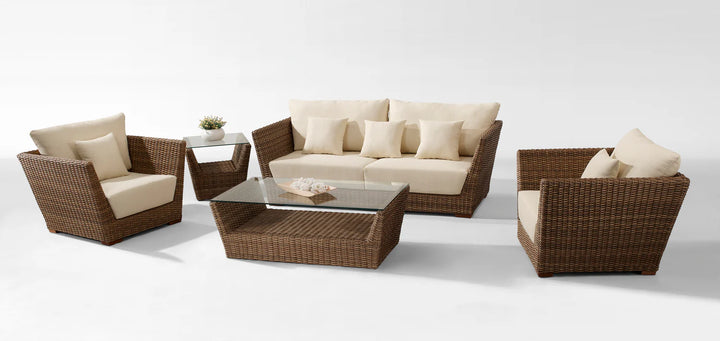 Virasat Reflin Outdoor Garden Balcony Sofa Set 2 Seater , 2 Single Seater and 1 Center Table With 1 Side Table Set (Brown + Beige)