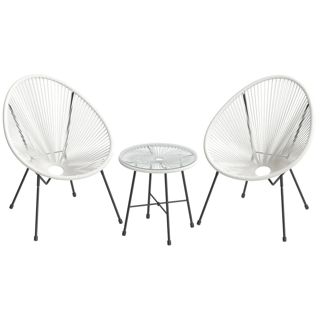 VIRASAT FURNITURE MENT OUTDOOR PATIO SEATING SET 2 CHAIRS AND 1 TABLE SET (WHITE)