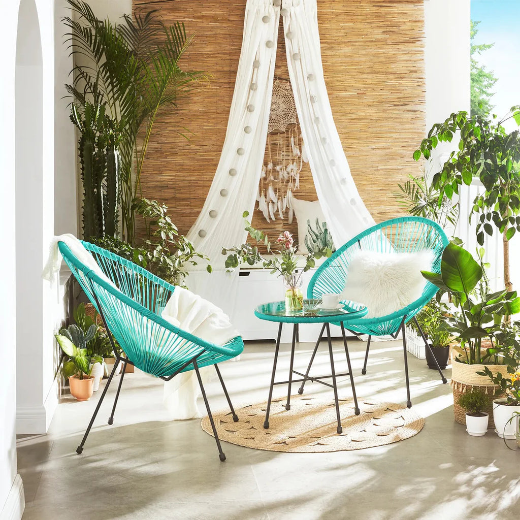 VIRASAT FURNITURE HARVEST OUTDOOR PATIO SEATING SET 2 CHAIRS AND 1 TABLE SET (AQUA GREEN)