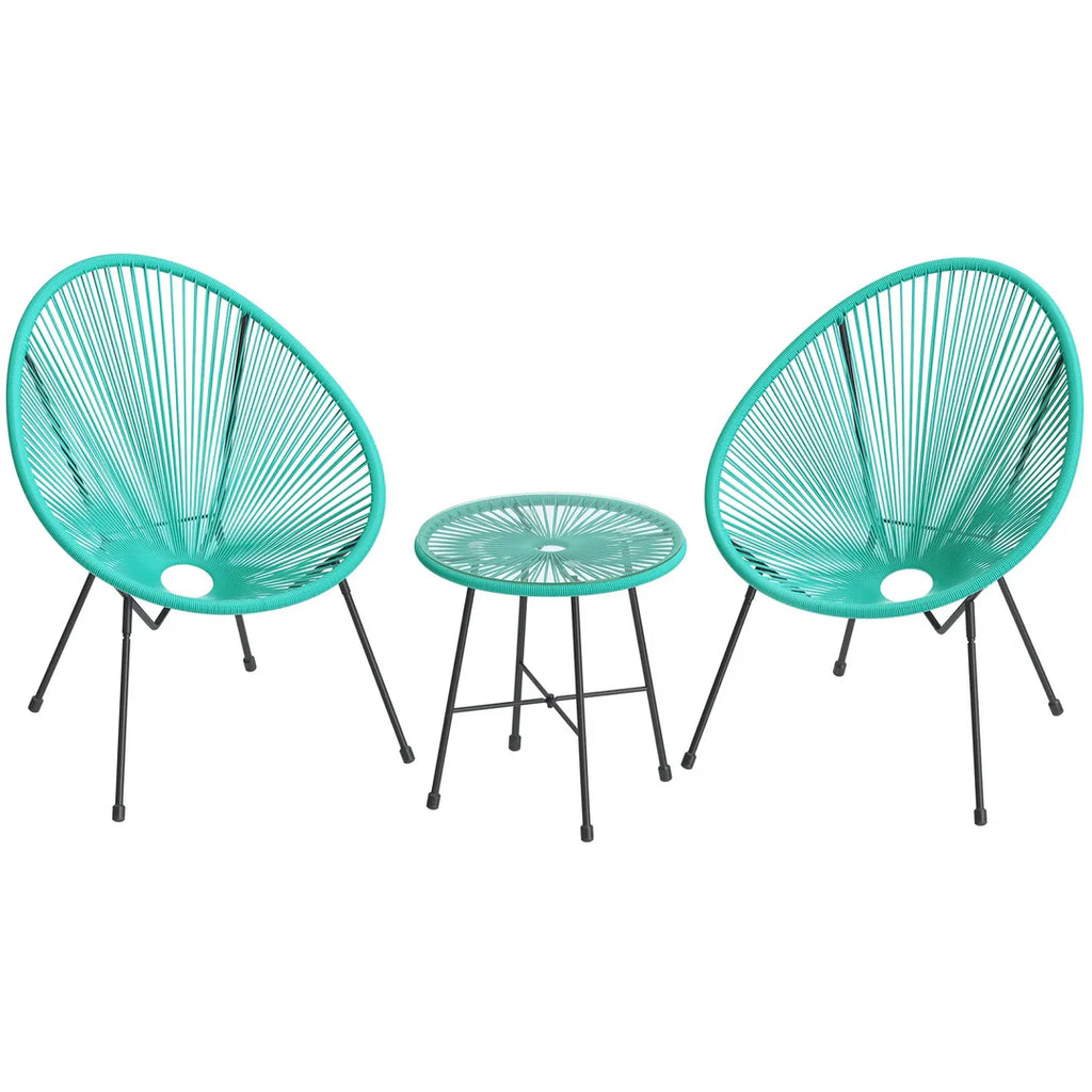 VIRASAT FURNITURE HARVEST OUTDOOR PATIO SEATING SET 2 CHAIRS AND 1 TABLE SET (AQUA GREEN)