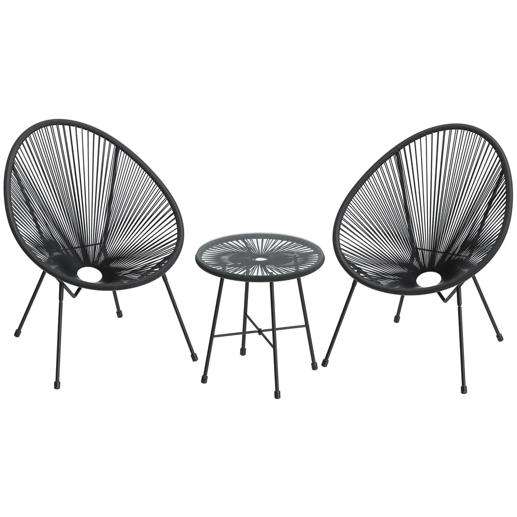 Virasat Outdoor Patio Seating Set 2 Chairs and 1 Table Set (Black)-VIRASAT FURNITURE & FURNISHING