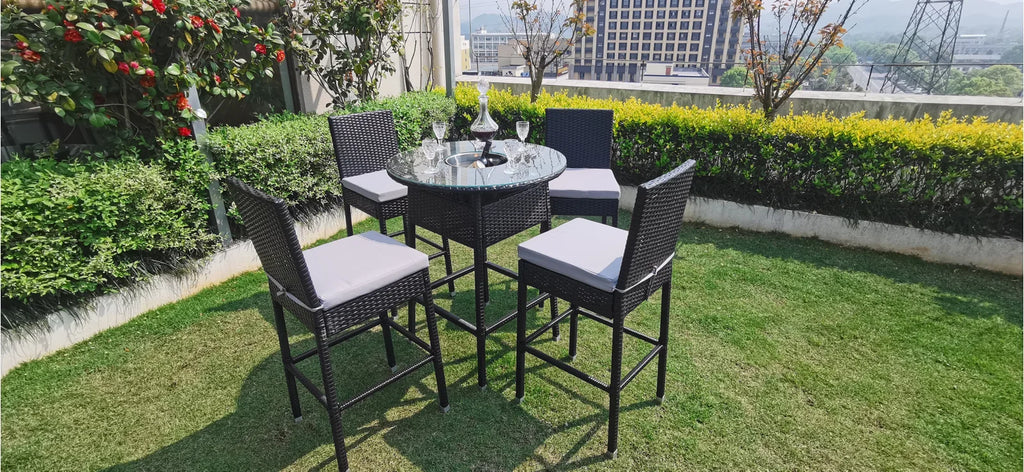 Virasat Outdoor Patio Bar Sets 4 Chairs and 1 Table (Dark Brown)-VIRASAT FURNITURE & FURNISHING