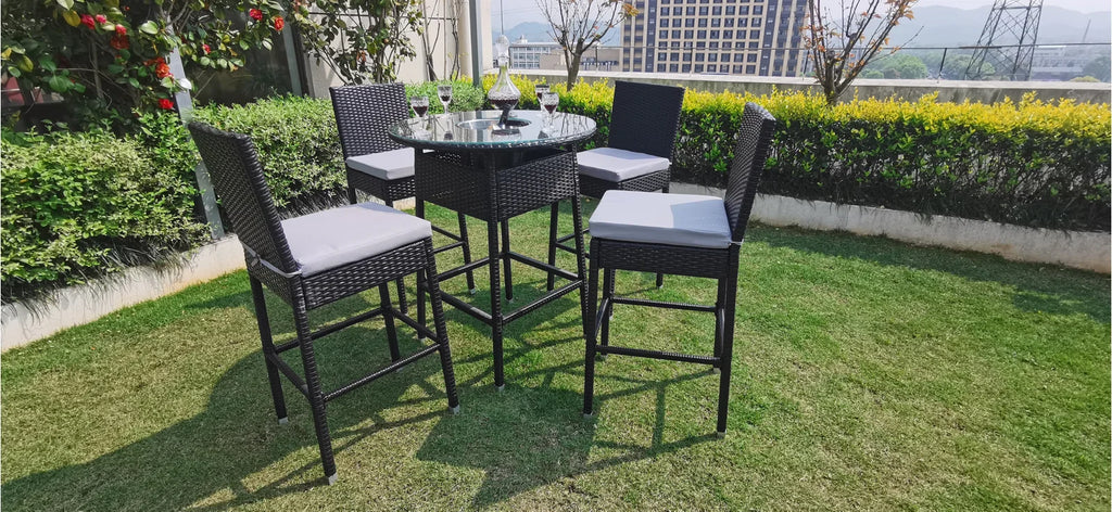 Virasat Outdoor Patio Bar Sets 4 Chairs and 1 Table (Dark Brown)-VIRASAT FURNITURE & FURNISHING