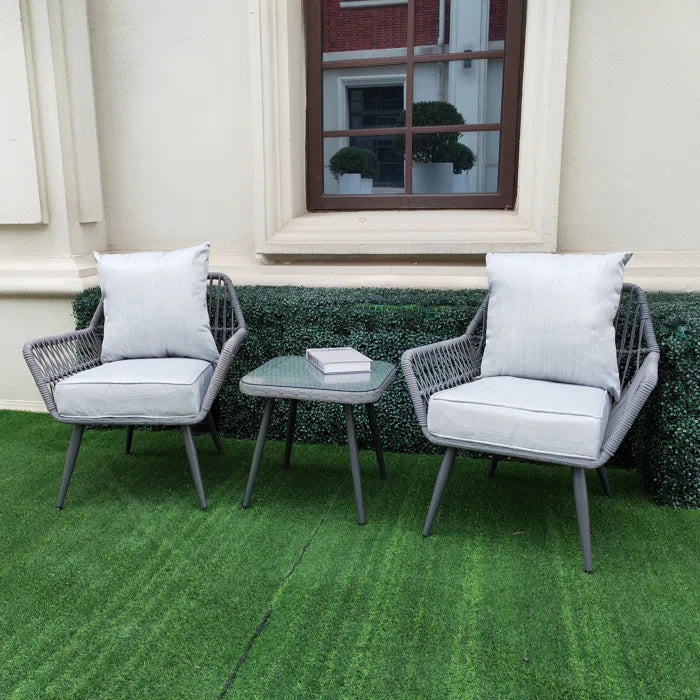 Virasat Outdoor Patio Seating Set 2 Chairs and 1 Table Set (Grey) Braided & Rope-VIRASAT FURNITURE & FURNISHING
