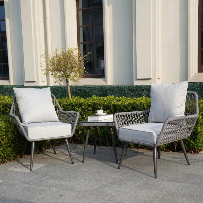 Virasat Outdoor Patio Seating Set 2 Chairs and 1 Table Set (Grey) Braided & Rope-VIRASAT FURNITURE & FURNISHING