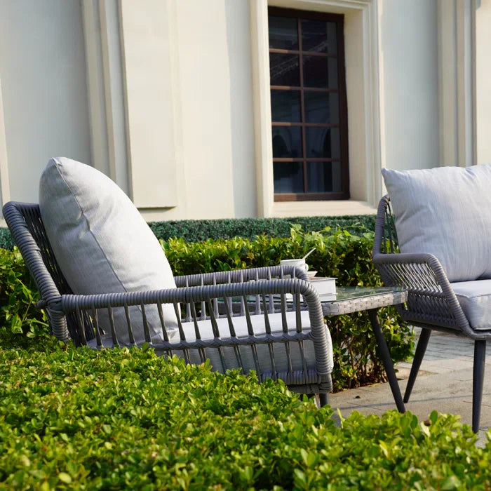 Virasat Outdoor Patio Seating Set 2 Chairs and 1 Table Set (Grey) Braided & Rope-VIRASAT FURNITURE & FURNISHING