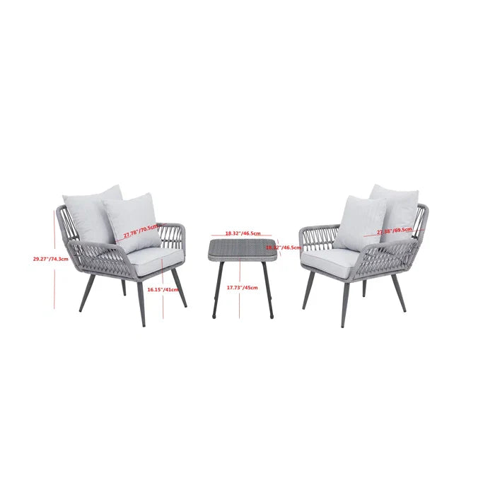 Virasat Outdoor Patio Seating Set 2 Chairs and 1 Table Set (Grey) Braided & Rope-VIRASAT FURNITURE & FURNISHING