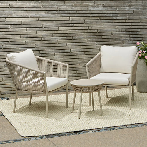 Virasat Outdoor Patio Seating Set 2 Chairs and 1 Table Set (Beige) Braided & Rope-VIRASAT FURNITURE & FURNISHING