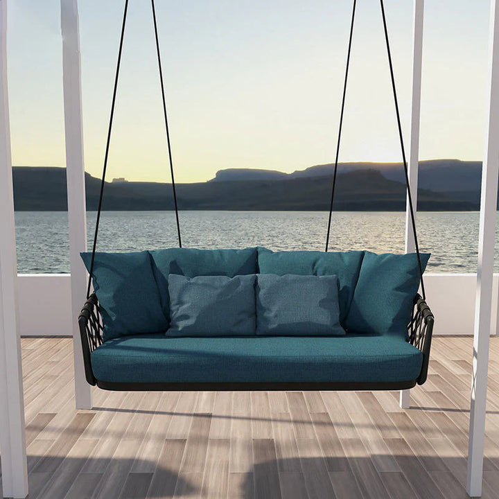 Virasat Dimitra Double Seater Hanging Swing Without Stand For Balcony , Garden Swing (Black + Ocean) Braided & Rope