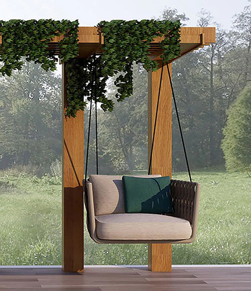 VIRASAT FURNITURE ZENZI SINGLE SEATER HANGING SWING WITHOUT STAND FOR BALCONY & GARDEN SWING (BEIGE) BRAIDED & ROPE