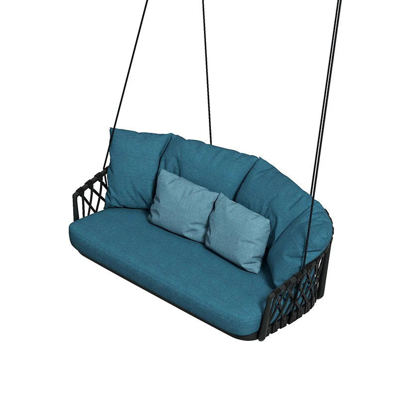 Virasat Double Seater Hanging Swing Without Stand For Balcony, Garden Swing (Black + Ocean) Braided & Rope-VIRASAT FURNITURE & FURNISHING