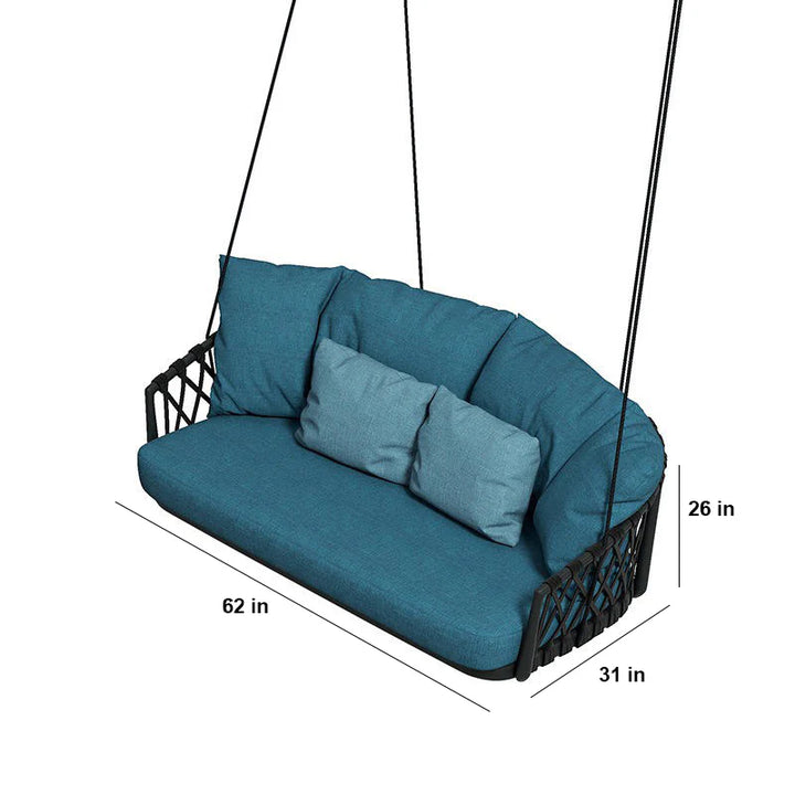 Virasat Dimitra Double Seater Hanging Swing Without Stand For Balcony , Garden Swing (Black + Ocean) Braided & Rope