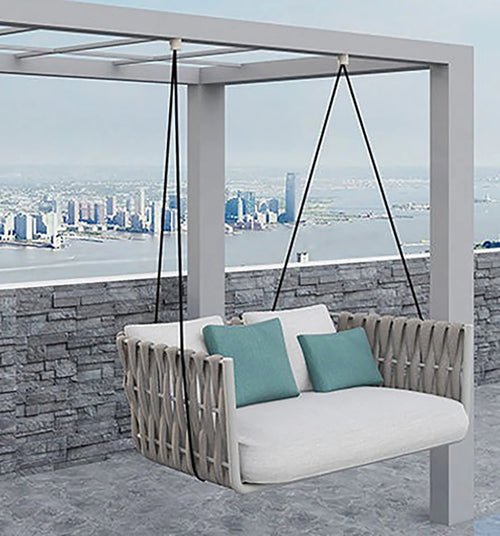 Virasat Double Seater Hanging Swing Without Stand For Balcony, Garden Swing (Grey) Braided & Rope-VIRASAT FURNITURE & FURNISHING