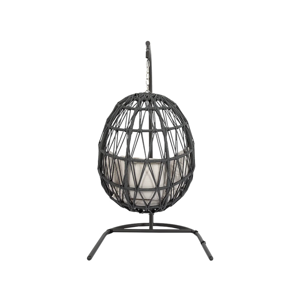 Virasat Single Seater Hanging Swing With Stand For Balcony, Garden (Dark Grey) Braided & Rope-VIRASAT FURNITURE & FURNISHING