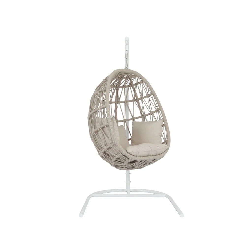 Virasat Single Seater Hanging Swing With Stand For Balcony , Garden (Cream) Braided & Rope-VIRASAT FURNITURE & FURNISHING