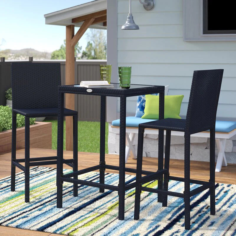 Virasat Outdoor Patio Bar Sets 2 Chairs 1 Table Black-VIRASAT FURNITURE & FURNISHING