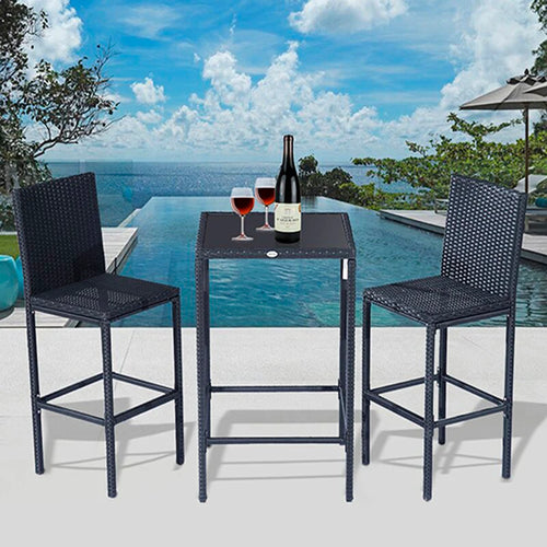 Virasat Outdoor Patio Bar Sets 2 Chairs 1 Table Black-VIRASAT FURNITURE & FURNISHING