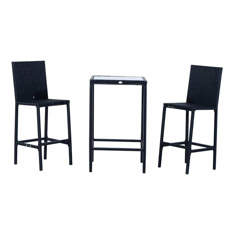 Virasat Outdoor Patio Bar Sets 2 Chairs 1 Table Black-VIRASAT FURNITURE & FURNISHING