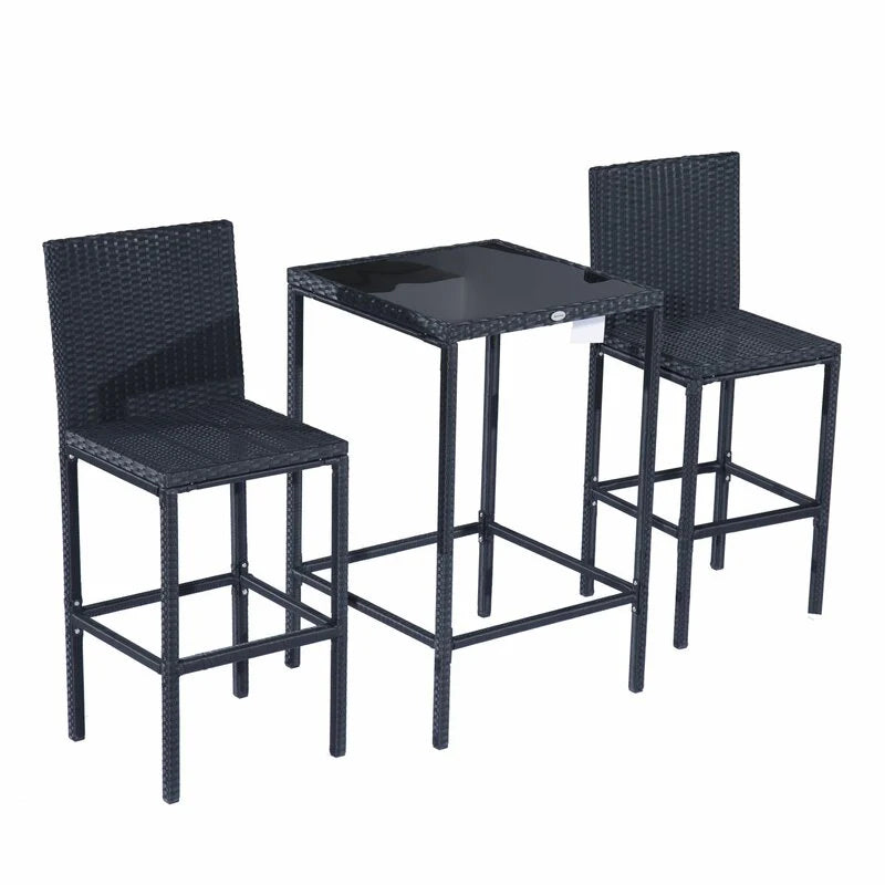 Virasat Outdoor Patio Bar Sets 2 Chairs 1 Table Black-VIRASAT FURNITURE & FURNISHING