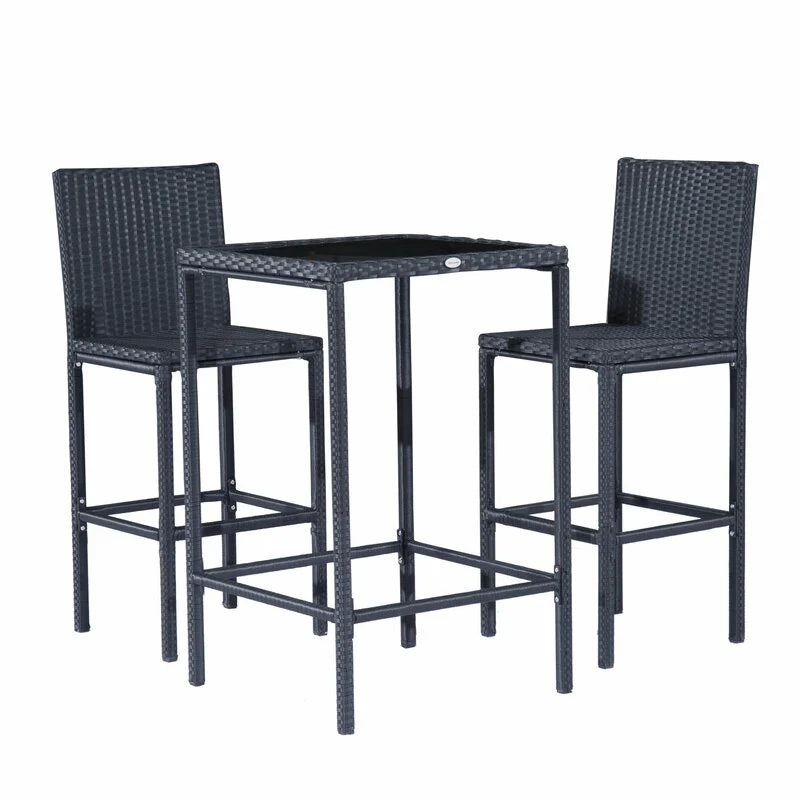 Virasat Outdoor Patio Bar Sets 2 Chairs 1 Table Black-VIRASAT FURNITURE & FURNISHING