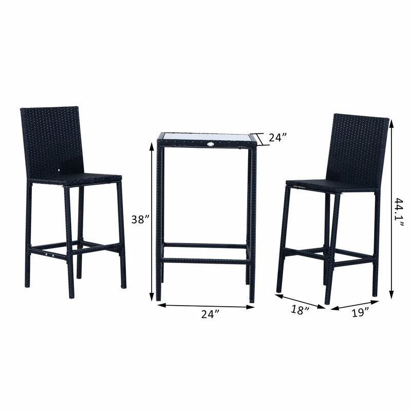 Virasat Outdoor Patio Bar Sets 2 Chairs 1 Table Black-VIRASAT FURNITURE & FURNISHING