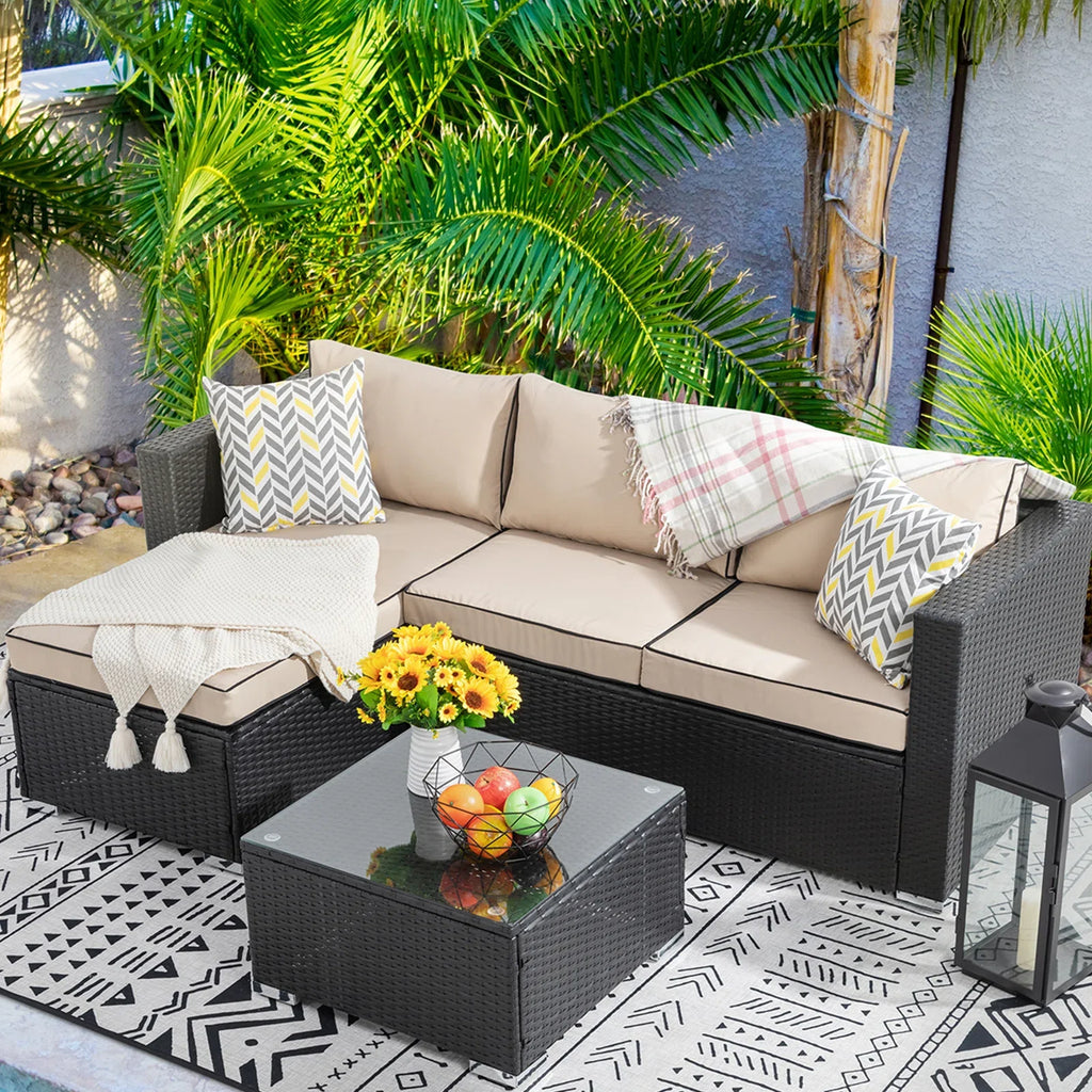 Virasat Outdoor Sofa Set 4 Seater and 1 Center Table Set (Black)-VIRASAT FURNITURE & FURNISHING
