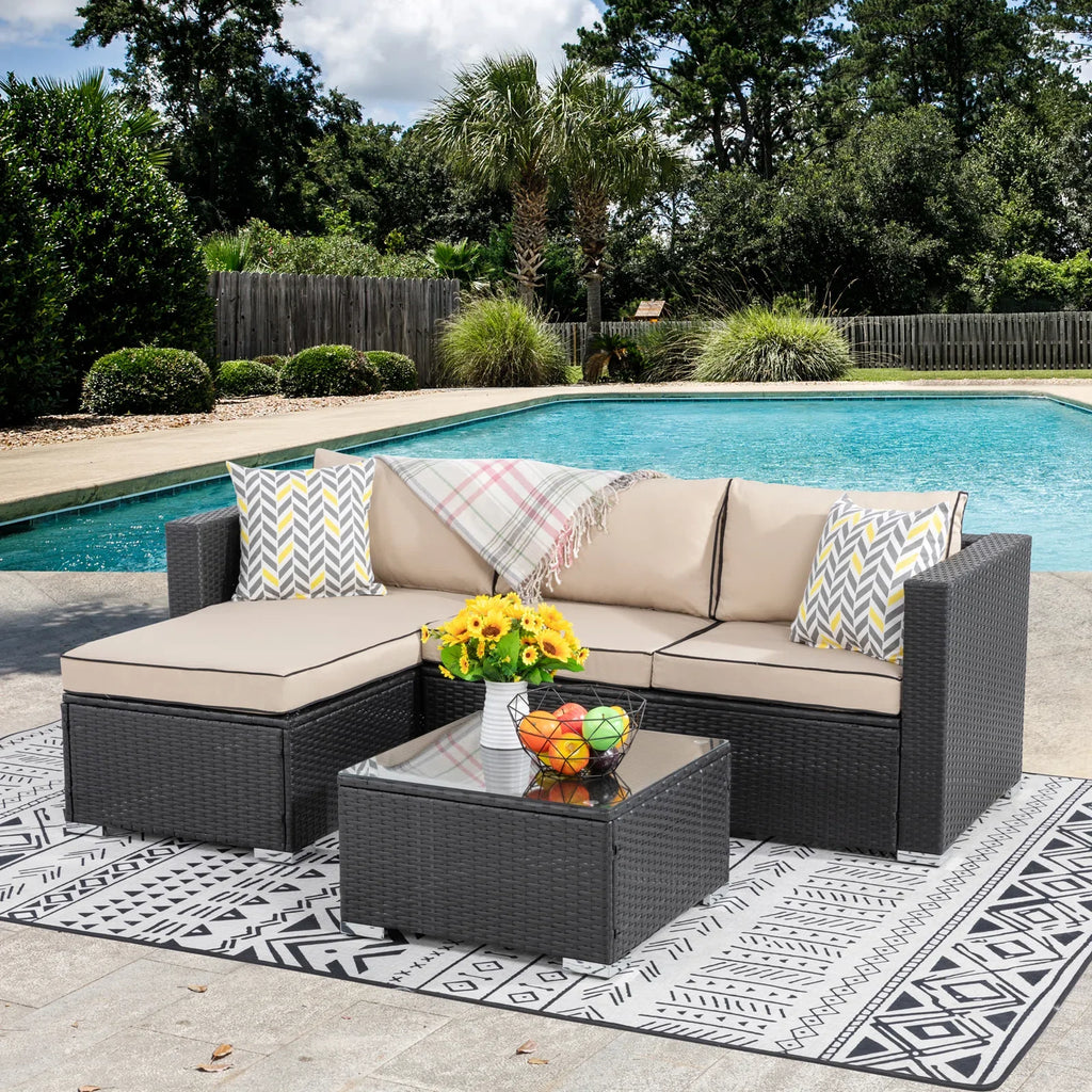 Virasat Outdoor Sofa Set 4 Seater and 1 Center Table Set (Black)-VIRASAT FURNITURE & FURNISHING