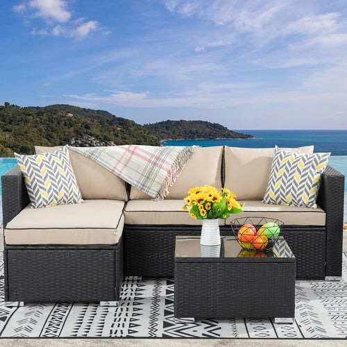 Virasat Outdoor Sofa Set 4 Seater and 1 Center Table Set (Black)-VIRASAT FURNITURE & FURNISHING
