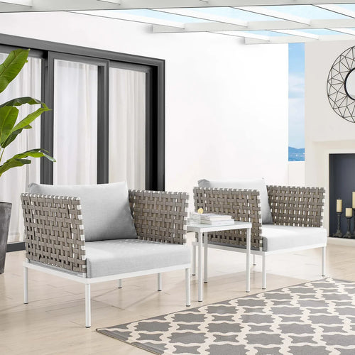 VIRASAT FURNITURE FINDS OUTDOOR PATIO SEATING SET 2 CHAIRS AND 1 TABLE SET (WHITE) BRAIDED & ROPE