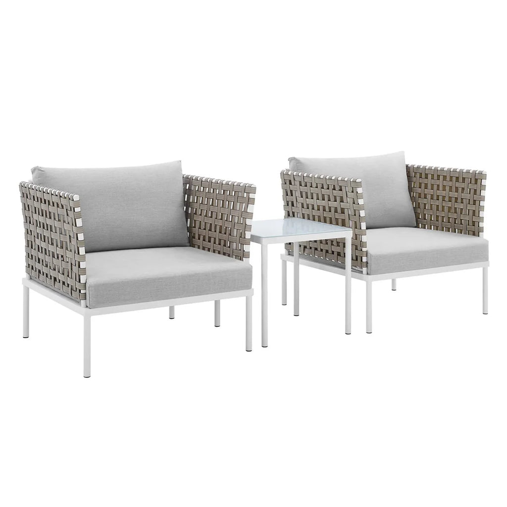 VIRASAT FURNITURE FINDS OUTDOOR PATIO SEATING SET 2 CHAIRS AND 1 TABLE SET (WHITE) BRAIDED & ROPE