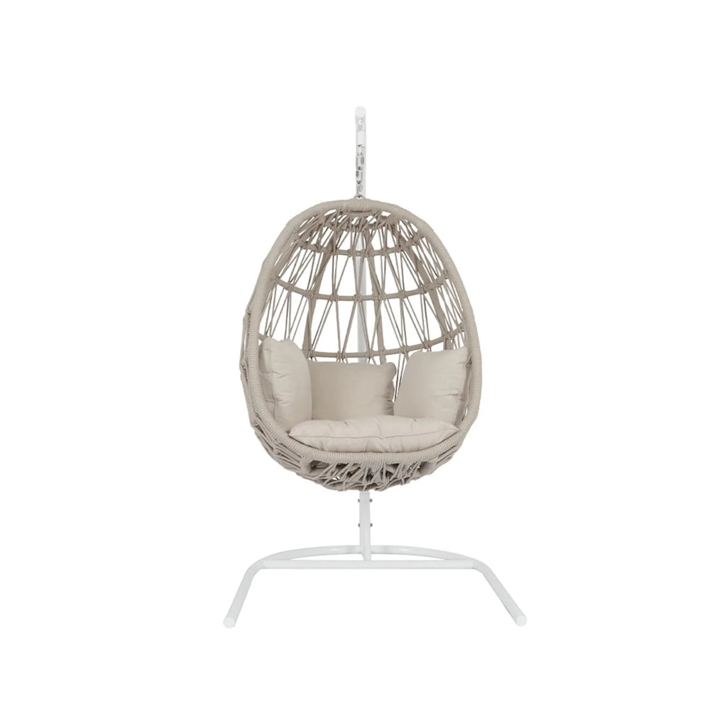 Virasat Single Seater Hanging Swing With Stand For Balcony , Garden (Cream) Braided & Rope-VIRASAT FURNITURE & FURNISHING