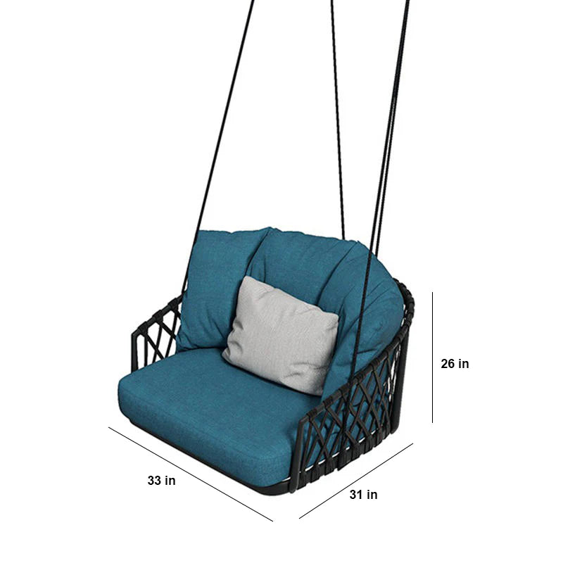 Virasat Klio Single Seater Hanging Swing Without Stand For Balcony , Garden Swing (Black + Ocean) Braided & Rope