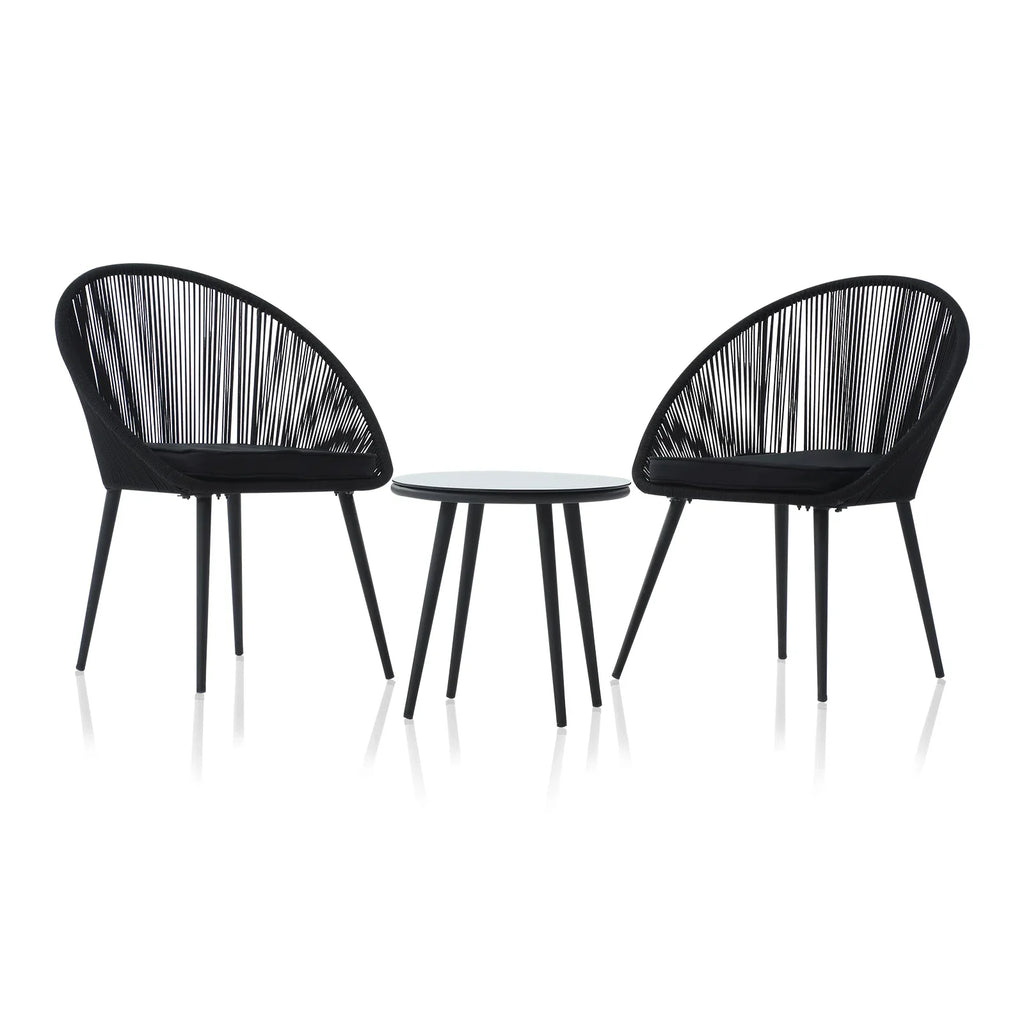 Virasat Outdoor Patio Seating Set 2 Chairs and 1 Table Set (Black) Braided & Rope-VIRASAT FURNITURE & FURNISHING
