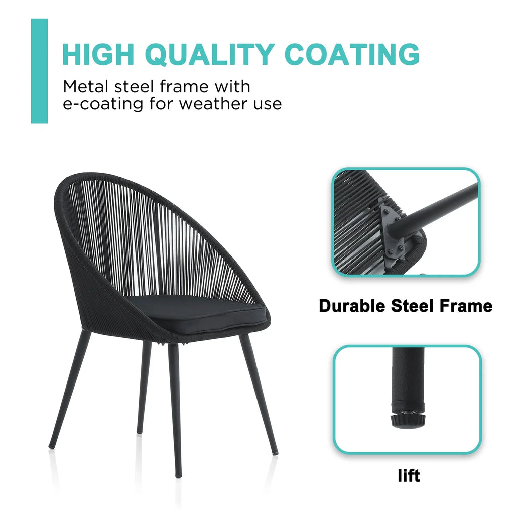 Virasat Outdoor Patio Seating Set 2 Chairs and 1 Table Set (Black) Braided & Rope-VIRASAT FURNITURE & FURNISHING