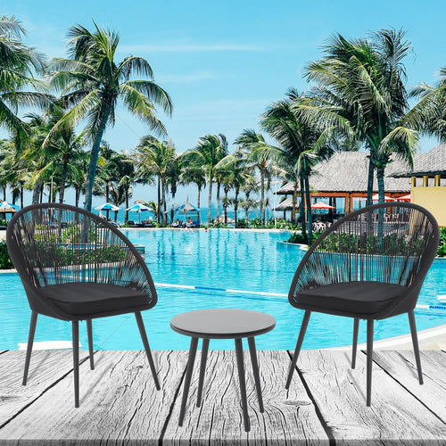 Virasat Outdoor Patio Seating Set 2 Chairs and 1 Table Set (Black) Braided & Rope-VIRASAT FURNITURE & FURNISHING