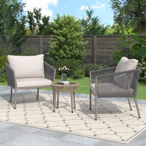 Virasat Outdoor Patio Seating Set 2 Chairs and 1 Table Set (Grey) Braided & Rope-VIRASAT FURNITURE & FURNISHING
