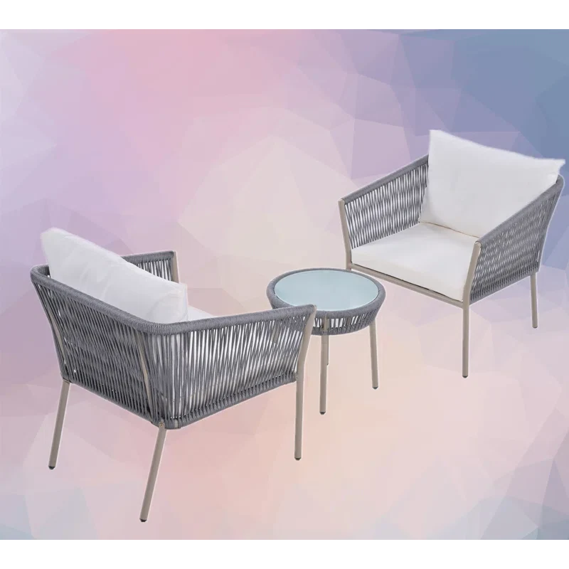 Virasat Outdoor Patio Seating Set 2 Chairs and 1 Table Set (Grey) Braided & Rope-VIRASAT FURNITURE & FURNISHING