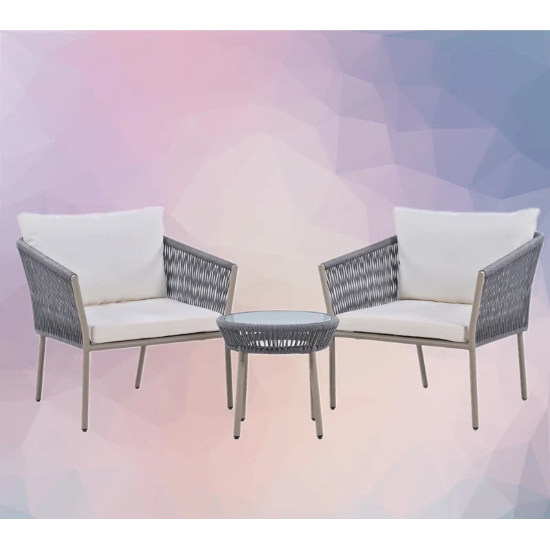 Virasat Outdoor Patio Seating Set 2 Chairs and 1 Table Set (Grey) Braided & Rope-VIRASAT FURNITURE & FURNISHING