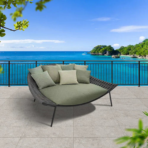 Virasat Outdoor Poolside Sunbed With Cushion Daybed (Black) Braided & Rope-VIRASAT FURNITURE & FURNISHING