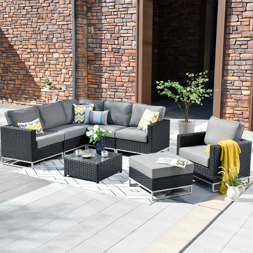 Virasat Outdoor Sofa Set 5 Seater , Single seater With Ottoman and 1 Center Table Set (Black)-VIRASAT FURNITURE & FURNISHING