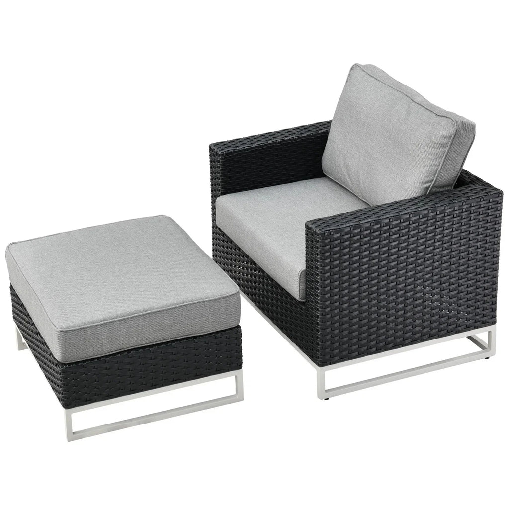 Virasat Outdoor Sofa Set 5 Seater , Single seater With Ottoman and 1 Center Table Set (Black)-VIRASAT FURNITURE & FURNISHING