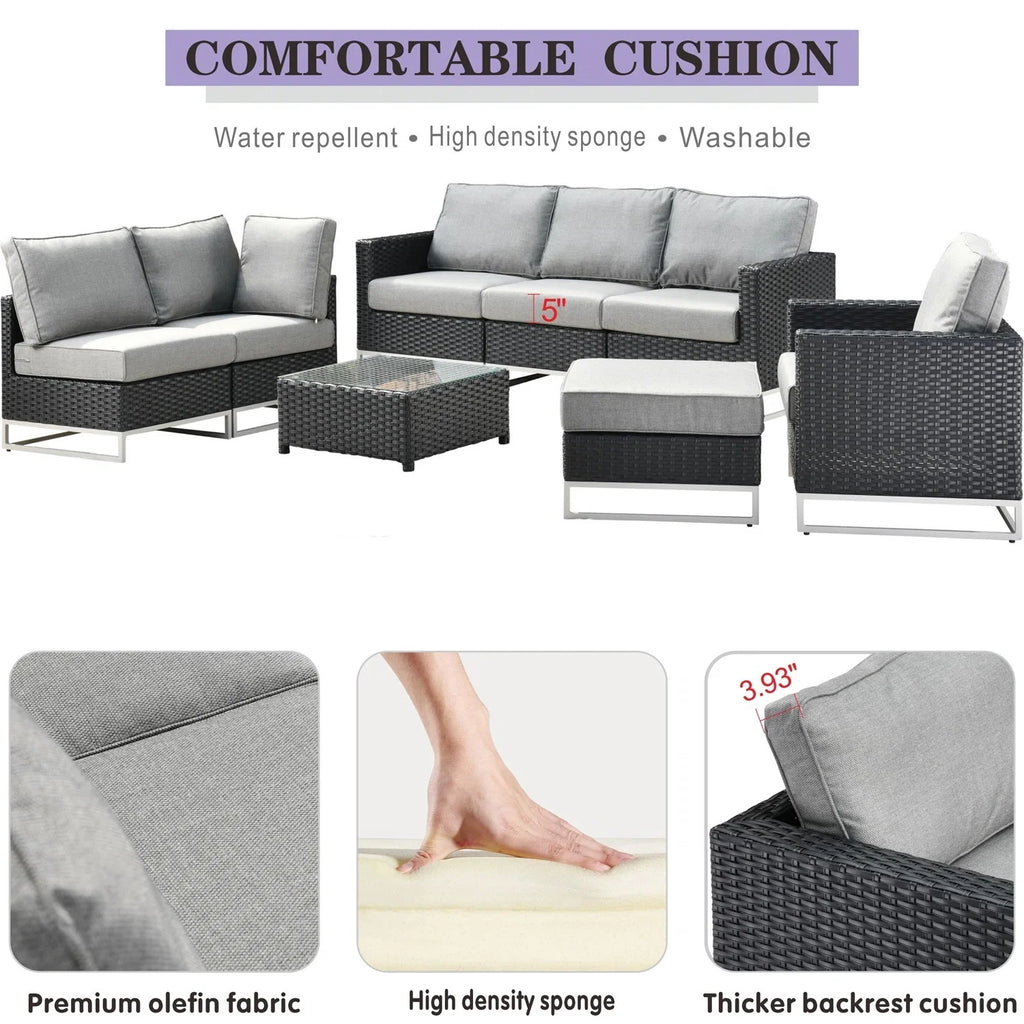 Virasat Outdoor Sofa Set 5 Seater , Single seater With Ottoman and 1 Center Table Set (Black)-VIRASAT FURNITURE & FURNISHING