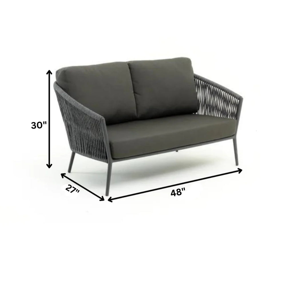 VIRASAT FURNITURE OUTDOOR SOFA 2 SEATER (DARK GREY) BRAIDED & ROPE