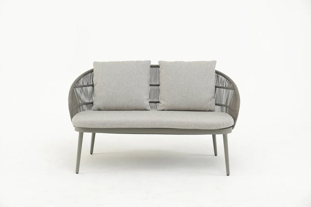 VIRASAT FURNITURE OUTDOOR SOFA SET – 2 SEATER, 1 SINGLE SEATER, 1 SIDE TABLE & 1 CENTER TABLE (GREY, BRAIDED ROPE)