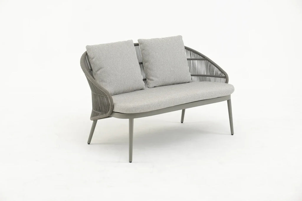 VIRASAT FURNITURE OUTDOOR SOFA SET – 2 SEATER, 1 SINGLE SEATER, 1 SIDE TABLE & 1 CENTER TABLE (GREY, BRAIDED ROPE)