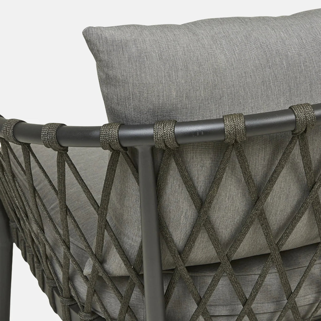 VIRASAT FURNITURE MAUI OUTDOOR 3 SEATER SOFA (CHARCOAL, ALUMINIUM & ROPE DESIGN)