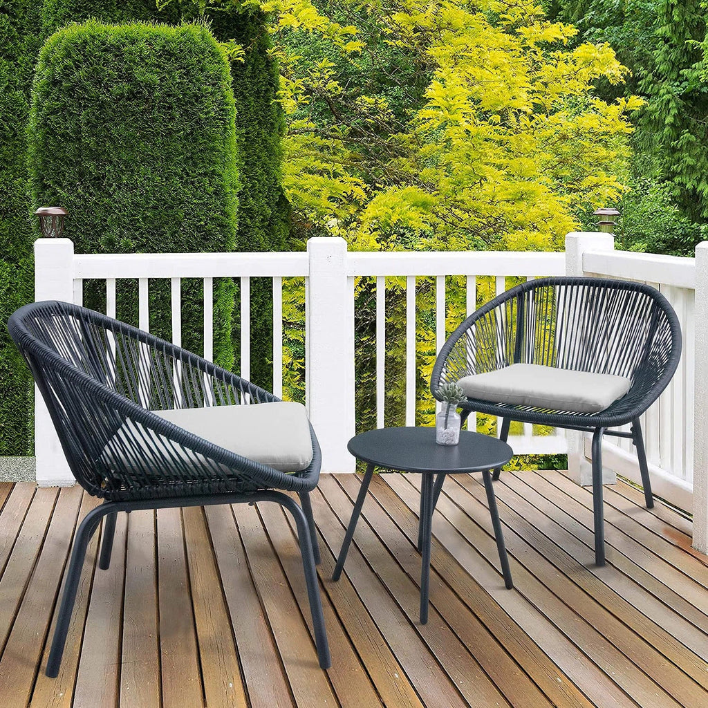 Virasat Outdoor Patio Seating Set 2 Chairs and 1 Table Set (Black)-VIRASAT FURNITURE & FURNISHING